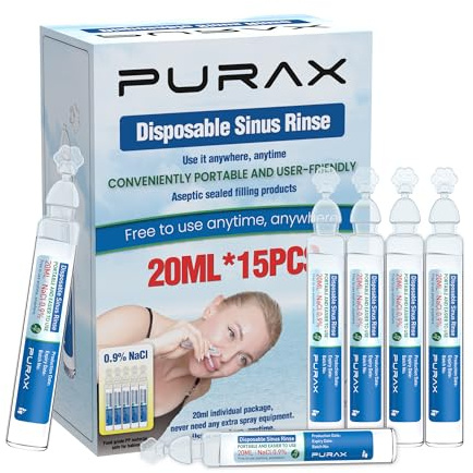 PURAX 0.9% Saline Solution,Saline Solution for Nasal Rinse,Normal Saline for Nose,Nasal Cleanse for Kids,Babies and Adults,300ml/10.14 fl oz
