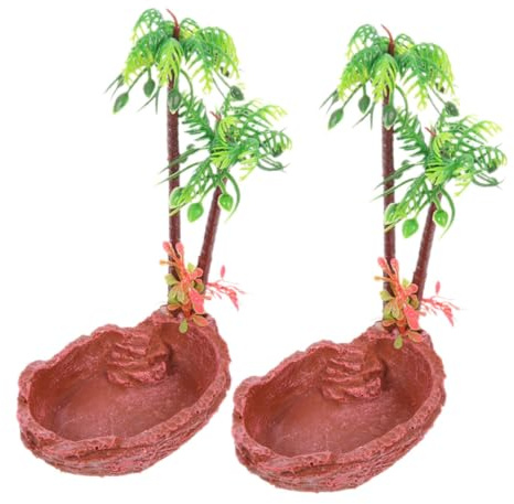 ANDRESLAD Cuenco Natural para Reptiles y Tortugas Resistente al Desgaste, Set de 2 Recipientes de Resina Vívidos, Antideslizante y Estable para Terrarios, Alimentación y Agua, Mascotas