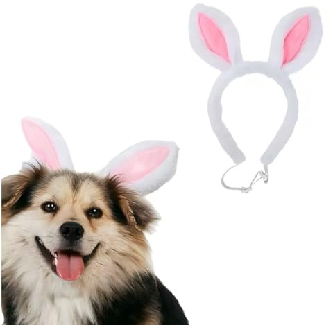 Liusinghon Dog Bunny Ears Headband, Rabbit Ear Headwear for Easter& Halloween Pet Costume, Adjustable Cat Dog Hat for Small Medium Large Dogs (Large)
