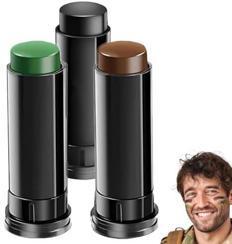 QEDBOJE 3 pezzi Crema Mascheramento Tattico, Military Camouflage Face Paint Sticks, Trucco Body Ideale per caccia, paintball, airsoft, outdoor, militare, cosplay e body painting (Nero, Marrone, Verde)