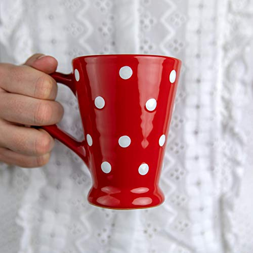 City to Cottage® Cerámica en Rojo y Blanco | Diseño de Lunares | Hecha y Pintada a Mano | Taza Tazón con Grande Asa para Café Té Latte | Regalo