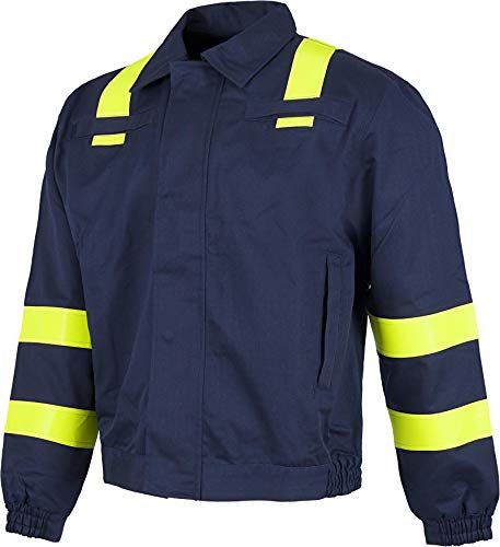 Work Team Cazadora ignífuga y antiestática, con Cintas. EN11611, EN11612, EN1149. Hombre Marino+Amarillo A.V. M