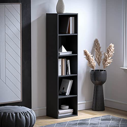 Vida Designs Oxford 5 Tier Cube Bookcase, Black Wooden Shelving Display Storage Unit Office Living Room Furniture