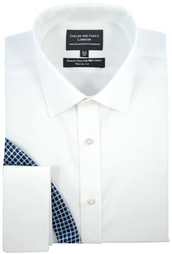 Men's Long Sleeve White Shirt - Easy Iron - 100% Cotton - Classic Fit | Fit Guaranteed - Business Formal Smart Casual - Shirts for Men - Twill - Double or Single Cuff - Plain Pattern