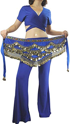 Carnavalife Pañuelo de Danza del Vientre Mujer Baile Oriental Bufanda Falda Cinturón de Cadera con 271 Monedas Lentejuelas (ZP142-azul, Talla única)