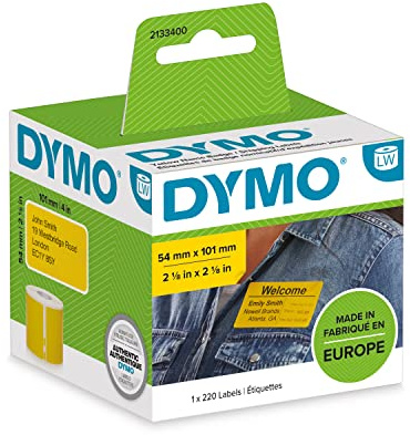 DYMO auténticos etiquetas de envío grandes/distintivos de identificación LW | Negro sobre amarilla | 54 mm x 101 mm | Rollo de 220 etiquetas Easy-Peel autoadhesivo | para rotuladoras LabelWriter