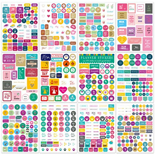 Planer Aufkleber Set,12 Blätt Scrapbook Bullet Journal Stickers für Pläne Erinnerungen Ereignisse, Unterschiedliche Themen Scrapbooking Sticker Zubehör, Tagebuch Fotoalbum Kalender für Kinder(#A)