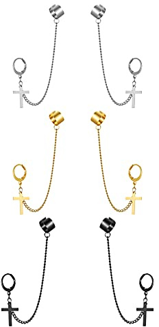 Flongo Damer kreolska örhängen män örhängen örhängen örhängen silver svart guld guld med tofs hänge årgång hiphop för män kvinnor e rostfritt stål, colore: Kors med öronklämma, cod. F159016