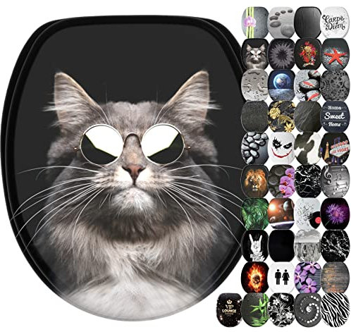 Sanilo Abattant WC avec frein de chute, Grande sélection de lunettes de toilette noirs, Finition de haute qualité (Cool Cat)