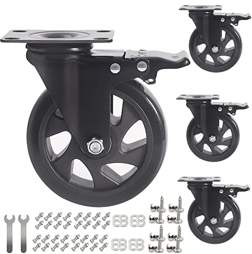 RRIUTO Ruedas para Muebles 125MM Ruedas Giratorias, Rueda Pivotantes con Freno, Ruedas de Placa Industriales, 4 Ruedas que No Dejan Marcas Hasta 800kg