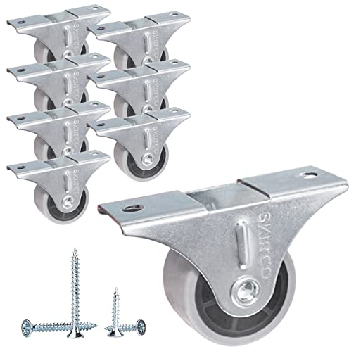 SKIR'CO (Pack of 8 pcs) Small 30 mm Furniture Castors, Grey Rubber Wheels, Fixed Casters, Non-Swivel, One-Way Direction, Screws Included (8)