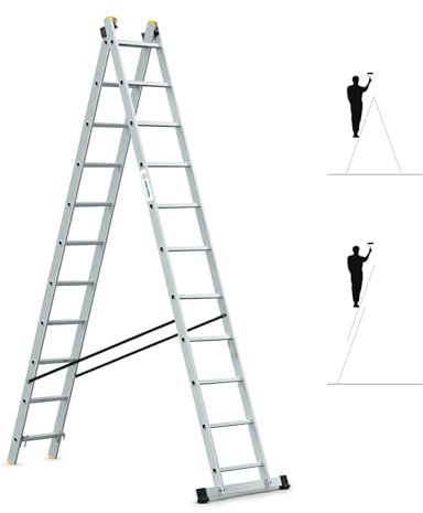 Echelle Transformable 2 Plans StablePro 2x11 marches Aluminium Extensible coulissante, 3 Positions, Hauteur Travail Max 5,78m, Garantie 5 Ans, Hostrom