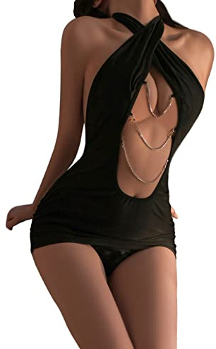 Mini robe moulante dos nu à col en V profond pour femme pour soirée sexy, noir, taille unique
