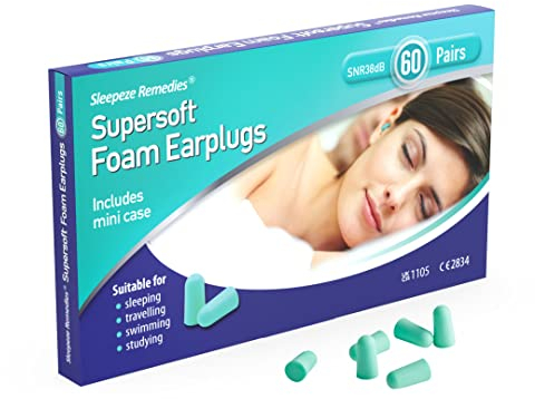 Sleepeze Remedies Bouchon D'oreilles Anti Bruit 38db, 60 Paires Souple Confortable Protection Auditive, Bouchon Oreille Mousse Sommeil, Bouchon contre Ronflement, Ear plugs pour Moto et Voyager