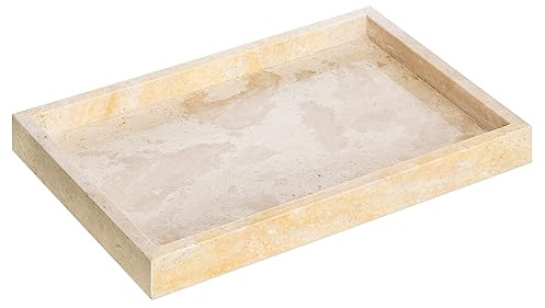 Navaris Mini Plateau Decoratif - Petit Plateau Rectangulaire Organisateur Salle de Bain 30 x 20 cm en Travertin pour Bijoux Produit de Toilette Bougie - Vide Poche Entree Design