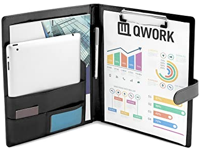 QWORK® A4 Dokumentenmappe Klemmbrett mit Deckel, Schreibmappe Konferenzmappe mit Magnetverschluss, Halten Sie A4 A5 Dokumente und Visitenkarten
