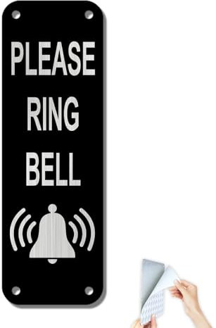 SINMAO Please Ring The Bell Sign Metal Aluminium 5×15cm With Self-Adhesive and Pre-Drilled Holes, Easy Mounting on Door or Wall Plaque