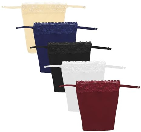5 Piezas De Ropa Interior Con Clip De Encaje, Ropa Interior De Imitación, Sujetador Camisola De Imitación Con Clip De Encaje Para Mujer (Burdeos, Azul Oscuro, Color De Piel, Blanco, Negro)