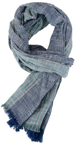 YONKOUNY Schal Herren Weiche Schal aus Baumwolle Herbst Winter Mode Lang Halstuch Herrenschal (Navy Blu+Grün)