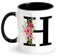 Personalisierte Tasse Buchstabe Kaffeetasse - Alphabet Keramiktasse - Tasse mit Blumen Initial - Schwarz Anfangsbuchstaben Tasse Geschenke für Freund Kollegin Frauen Geburtstag Muttertag (H)