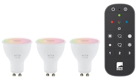 EGLO connect.z 3er Set Smart Home LED Leuchtmittel GU10, ZigBee, App und Sprachsteuerung Alexa, mit Fernbedienung, dimmbar, warmweiß-kaltweiß, RGB, 4,5 Watt, Glühbirne opal weiß