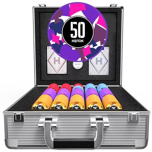 HEITOK Mallette Poker Professionnelle 600 Jetons Numérotés 11,5g avec Valise Aluminium Renforcée – Kit Complet Texas Hold'em Blackjack pour Soirées Casino Adultes