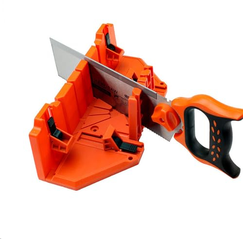 CYSFETENA Caja de ingletes con sierra, caja de ingletes de 12 pulgadas con sierra trasera de 14 pulgadas, almacenamiento de sierra de caja de ingletes, caja de sierra manual para