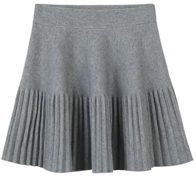 SANGTREE Women's Stretch Waist A Line Pleated Knitted Skirt, Grey, XX-Large