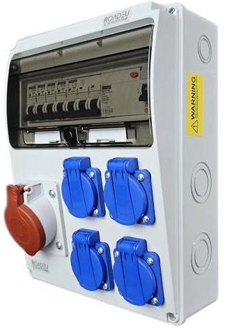 RoadEu – Coffret de Chantier IP44 | 1× Prise CEE 32A 400V + 4× Prises 230V 16A | Tableau Électrique Mural avec Différentiel – Précâblé
