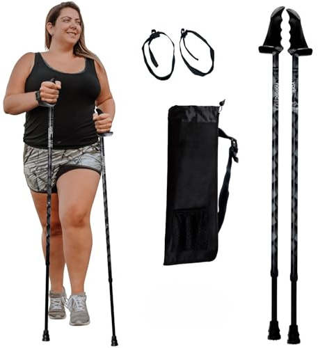 York Nordic Big and Tall Motivator Walking Poles for Balance and Rehab - 2 Pieces - Strong Push Button Locks, Detachable Rubber Feet, Travel Bag - for Heights 4' up to 7' feet and Weights up to 500lbs