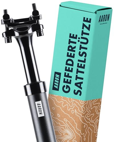 AARON Shock Federsattelstütze mit 31,6 mm Durchmesser - Gefederte Aluminium Sattelstütze mit 350mm Länge - Fahrrad Sattelstütze gefedert für E-Bike, MTB, Downhill, Trekking Citybike