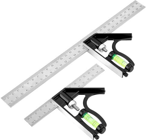 2Pcs Escuadra Carpintero kit, 150 + 300mm Ajustable Escuadras Metalicas Carpintero, Pesado Herramientas Carpinteria Madera, 45 y 90 Grados Escuadra Rapida, Reglas Carpinteria Ingeniero Carpintero