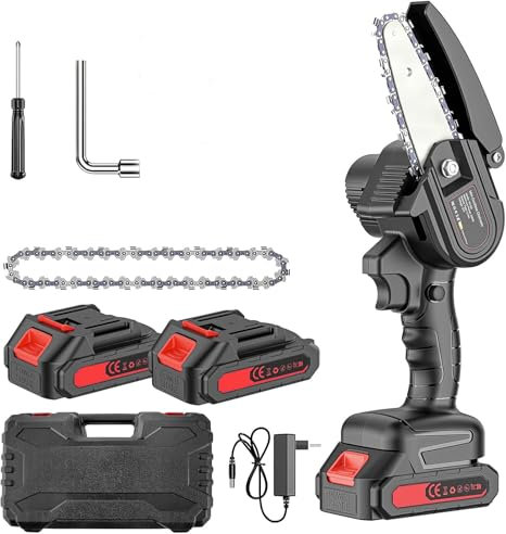 DEALS Mini Motosega 4 Pollici Doppia Batteria 48V o 88V - Caricatore e Accessori Inclusi, per Potatura e Giardinaggio