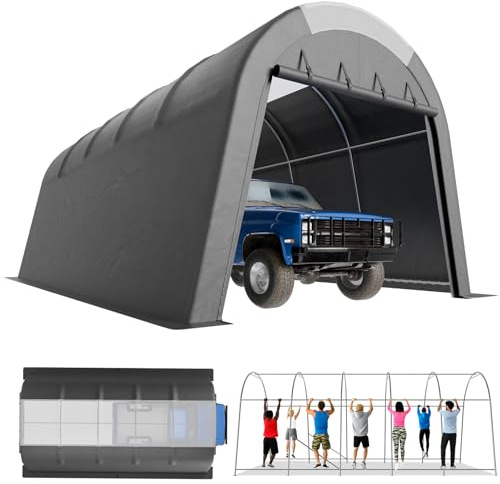 Carport Canopy 12x20 FT Heavy Duty with Translucent Roof - Reinforced Metal Frame,Waterproof Shelter for Cars/RV/ATV, Skyview Portable Garage with Zipper Doors
