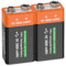 MIGAFEI USB Wiederaufladbare 9V Batterien 9 Volt blockbatterie akku 3800 mWh mit 2 in 1 Ladekabel, Batterie für Rauchmelder, Feuermelder, Warnmelder, Musikinstrumente, Spielzeug und mehr