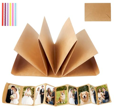 Album Fotos para Pegar y Escribir, 2 Piezas Álbum de Fotos Scrapbook DIY, Libro de Foto Estilo Acordeón para Personalizar para Boda, Cumpleaños, Aniversario y Graduación, Kraft, 9 Páginas