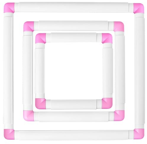 Fyrkantiga broderiringar set, vita clip-on ramar för korsstygn, tre storlekar 15x15 cm, 20x8 cm, 30x30 cm