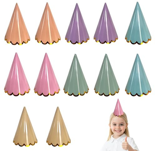 Tholire 12 Pack Pastel Rainbow Cone Party Hats with Elastic Bands for Birthdays, Showers & Celebrations