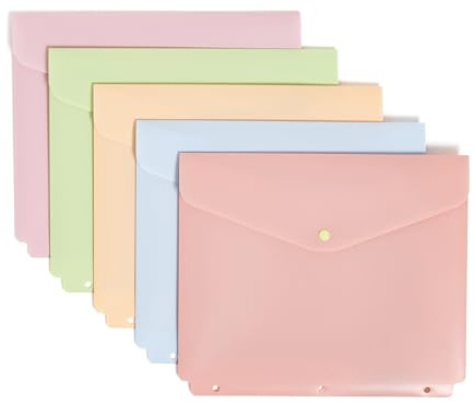 U Brands Binder Pocket, 5 Pack Super Heavyweight Poly Binder Document Holder for 3 Ring Binder Organizer, File Folders Side Loading, Letter Size, Saccharine Fields Color Pallet (7326T04-24)