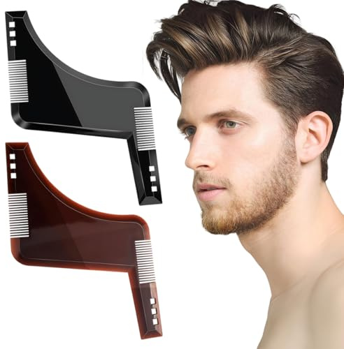 GILWUMO 2 Pezzi di Modelli per Barba per Uomini, Pettini di Styling per Barba, Adatto per Barba al Mento, Basette e Barba al Collo, Marrone Caffè e Nero