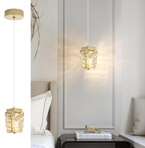 Sxtiger Moderna Lampada A Sospensione In Cristallo, 3 Colori Lampada A Sospensione A LED, Altezza Regolabile, Per Camera Da Letto Isola Della Cucina Sala Da Pranzo Corridoio (Oro)