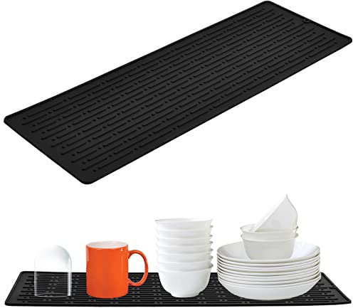 40.5x14.5cm Alfombrilla para Secar Platos Alfombrilla Escurreplatos de Silicon Antideslizante Escurreplatos Alfombrilla Resistente al Calor Alfombrilla para Secar Platos para Vajilla, Botellas,Negro