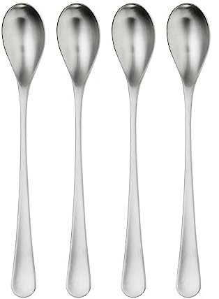 Robert Welch RW2 Satin Long Handled Spoon, Set of 4. Suitable for Latte, jam and ice Cream. Made from Stainless Steel. Dishwasher Safe.