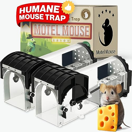 Motel Mouse Piège a Souris Vivante pour Intérieur & Extérieur - Facile à Utiliser, Facile à Nettoyer, Réutilisable, Libération sans Contact - Livré avec Manuel d'instructions et Vidéo en Français