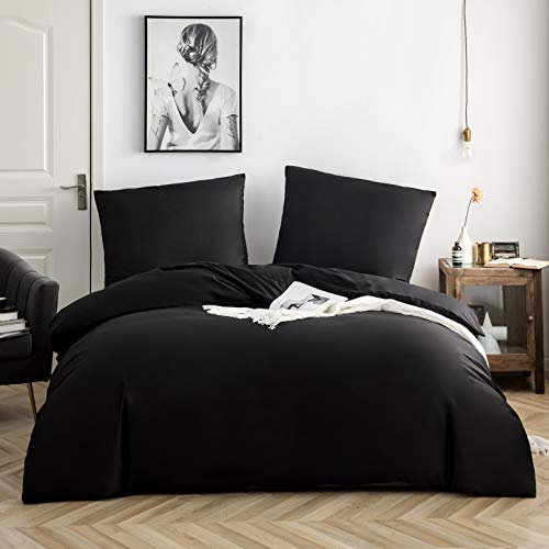 AYSW Baumwolle Bettwäsche 155x220 cm Schwarz 1 Bettbezug mit 1 Kopfkissenbezug 80x80 cm