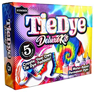 KUMBER Tie Dye Kit Kids - 5 Colours with Extra Dye Powder, Rubber Bands, Gloves and Funnel - Art and Craft Set for Dyeing Clothes, Creative Games & Activities - Suitable for Kids and Adults