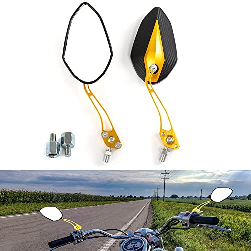 Specchietto retrovisore universale per manubrio, per moto, specchietto retrovisore convesso, con viti da 8 mm, 10 mm, per scooter, moto, e-bike, cafe racer Cruiser Sportster (oro)