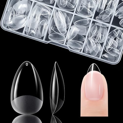 XS Short Almond Nail Tips for Salon: Gelike EC Soft Gel Nails Tip Easy and Long Last- 120pcs 12 Sizes for Manicure DIY Practice Art Design at Home