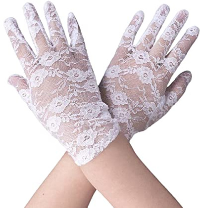 Gants Courts en Dentelle Élégante pour Femmes - Beige Floral, Style Opéra Vintage Années 1930 - pour Soirée, Mariage, Thé, Bal, Cosplay