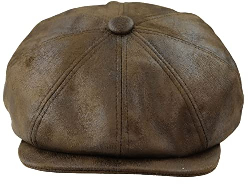 TruClothing Mens 8 Panel Razor Baker Boy Hat PU Leather Blinders Newsboy Flat Cap Black Brown - Brown S/M